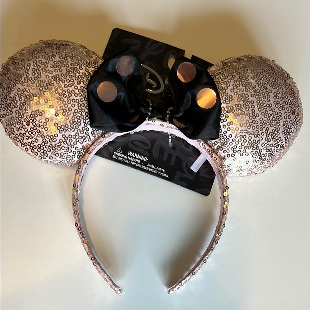 Sequin Mouse Ears Headband - Black and Rose Gold